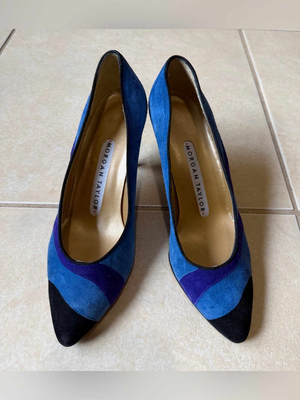 Morgan Taylor Vintage Women’s Sz 6B Blue Black Color Block Suede Heels